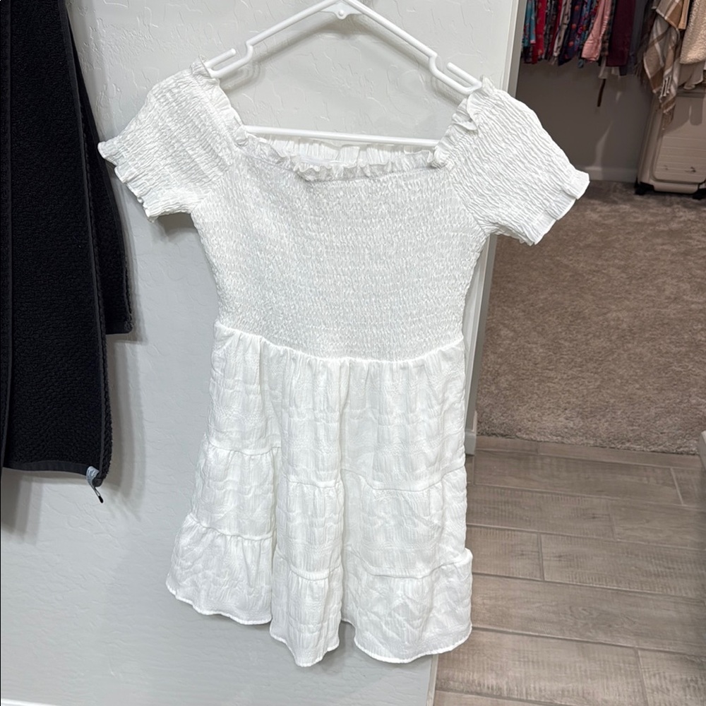 White Smocked Off-Shoulder Dress